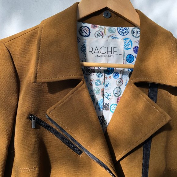 Rachel Roy Tan Coat With Notch Collar And Stylish Front Zip Closure, Size Small - Picture 5 of 9